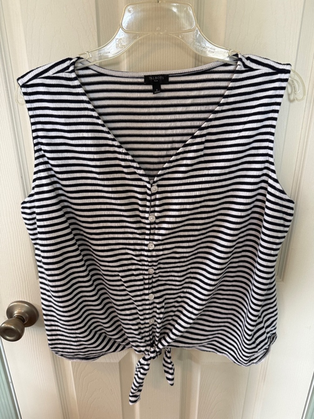Talbots Black & White Striped Tie-Front Sleeveless Tank